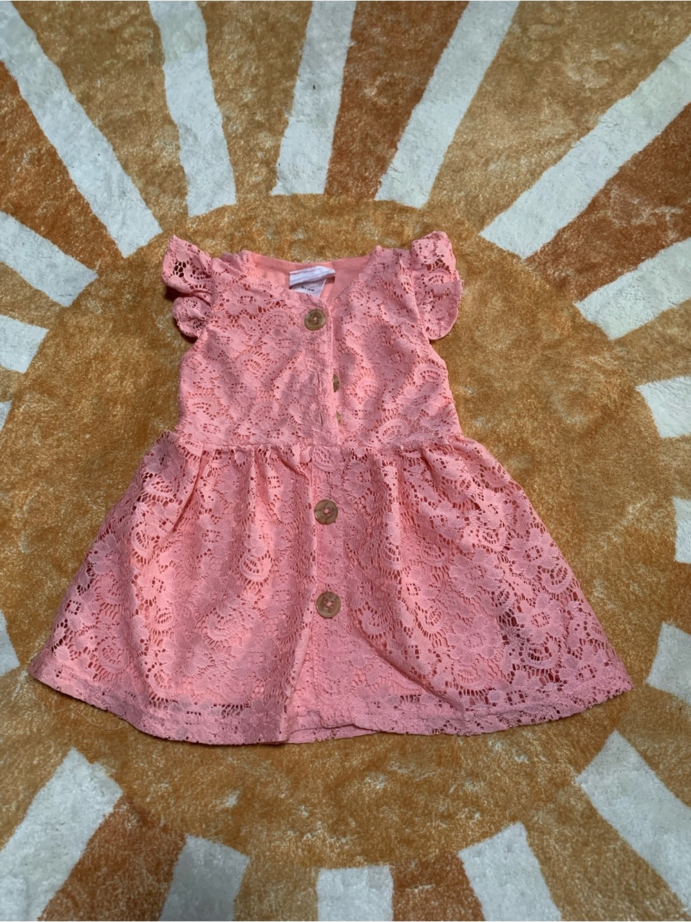 Little Lass Coral Pink Lace Button Dress